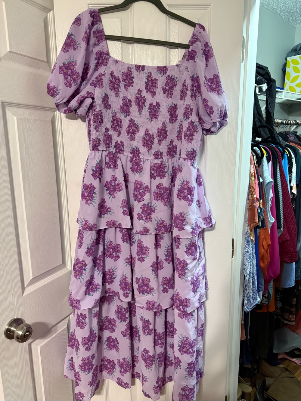 Lavender Floral Tiered Midi Dress - Brand Unknown